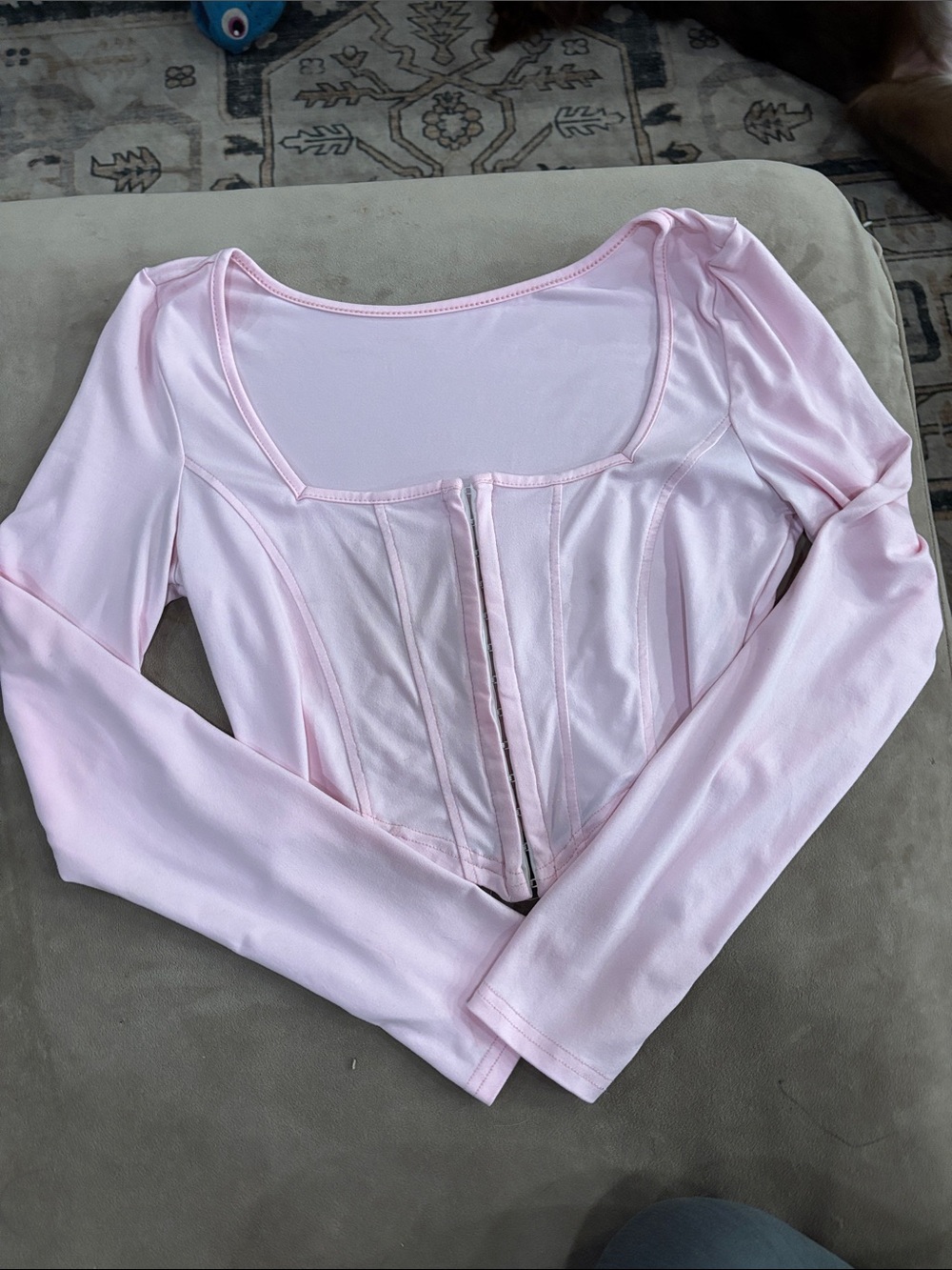 SHEIN Light Pink Long Sleeve Corset Crop Top